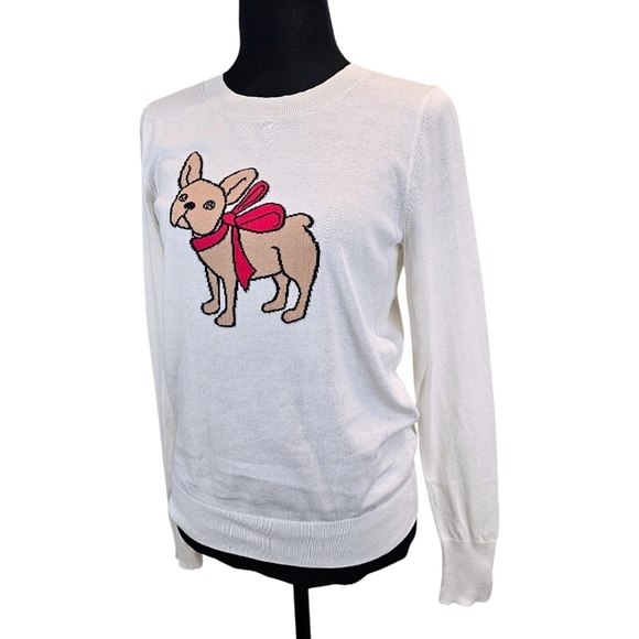 NWT Banana Republic Frenchie Intarsia Sweater Sz XS Cream Lightweight Puppy Dog - Picture 3 of 15